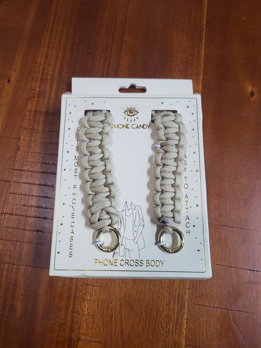 eye candy Beige Braided Phone Cross Body Strap